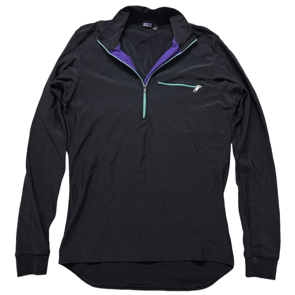 '00 PATAGONIA women's black/multi 1/4 zip medium baselayer, L.